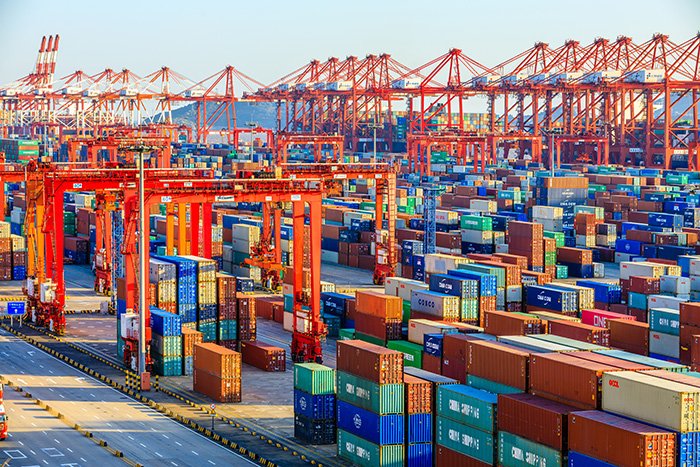 Shanghai,China - November 15,2019:Shanghai Yangshan Deepwater Port Container Cargo Terminal,Shanghai has become one of the world's largest container port.